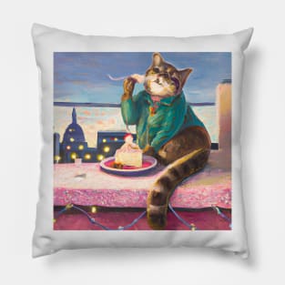 Tabby Cat Eating Cake Pillow