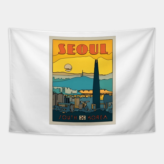 Seoul South Korea Tapestry by Playful Creatives