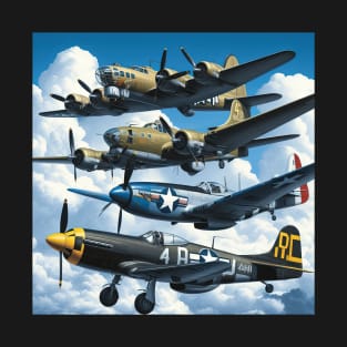 WW2 planes Mustang 4U Corsair B-17 WW2 warbirds T-Shirt