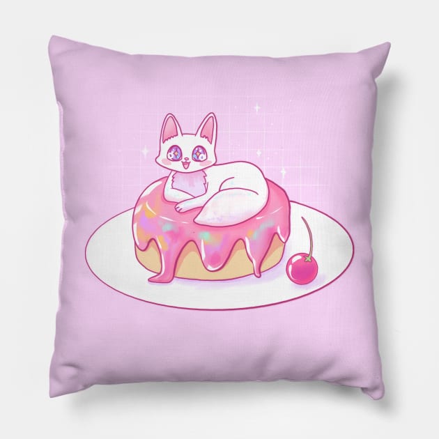 Sweet cherry cake cat Pillow by unidoodlez