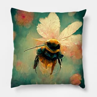 Honey bee close up flying around in the garden on beautiful wings. Pillow