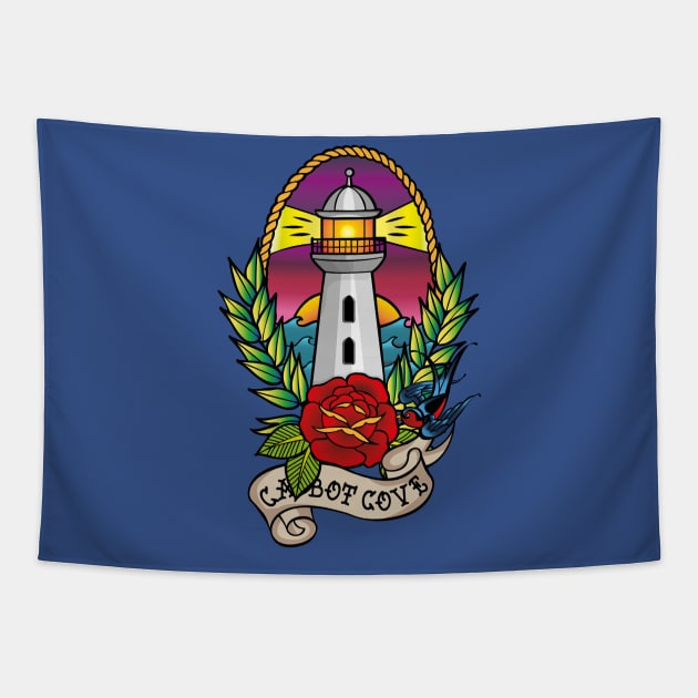 Traditional Cabot Cove Lighthouse Tattoo style Tapestry by BOEC Gear