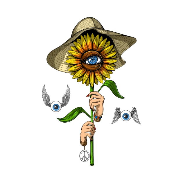 Psychedelic Hippie Sunflower by underheaven