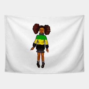 Jamaica jumper - manga anime Jamaican girl with colours of Jamaican flag in black green and yellow Tapestry