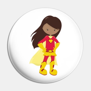 African American Girl, Superhero Girl, Red Costume Pin