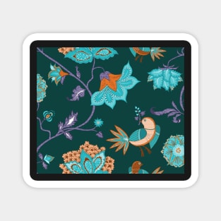 Exotic chintz with bird - teal Magnet