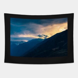 Snowy Mountain Autumn Sunset Tapestry