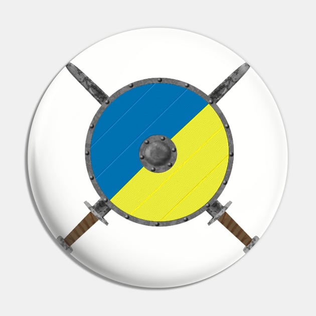 Ukrainian Viking Shield with Crossed Swords Pin by KVApparelLLC