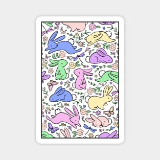 Neon Pastel Bunny Rabbits with Spring Flora Magnet