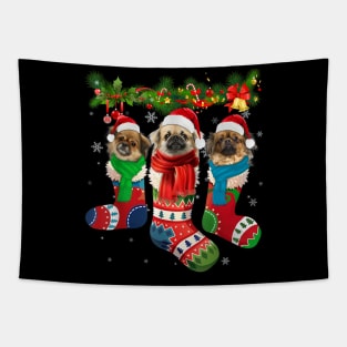 Three Tibetan Spaniels In Christmas Socks Tapestry