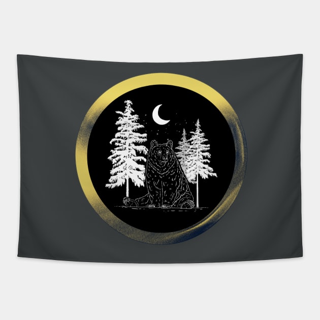 moonlit bear Tapestry by CaityRoseArt