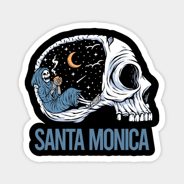 Chilling Skeleton Santa Monica Magnet by flaskoverhand