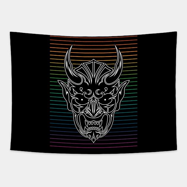 Shinigami Japanese Mask Lines Tapestry by Cemploex_Art