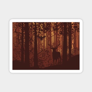 Dark Forest Landscape and Deer Magnet