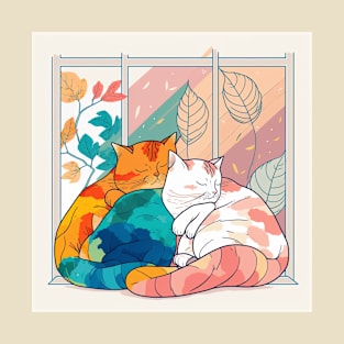 Cats in love by the window T-Shirt