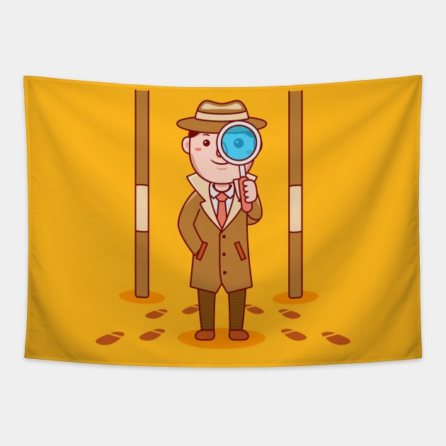 Cute Detective Cartoon Tapestry by MEDZ