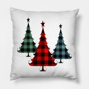 Christmas Tree Traditional Plaid Pattern Red Blue Green Pillow