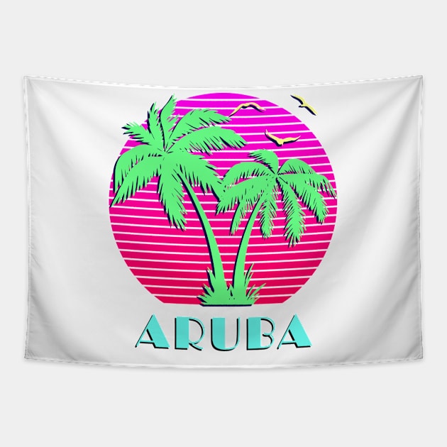 Aruba Palm Trees Sunset Tapestry by Nerd_art