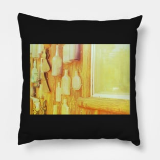 Yellow Bottles Hanging on a Wall Pillow