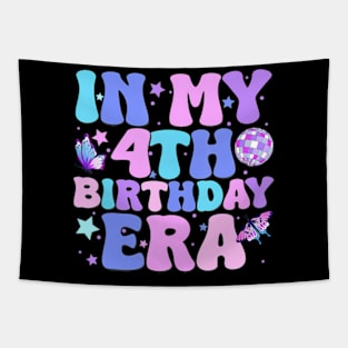 Kids Groovy In My 4Th Birthday Era Girl Four Bday 4 Year Old Tapestry