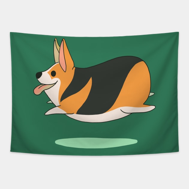 Jumping Corgi Tapestry by Victoria Hamre