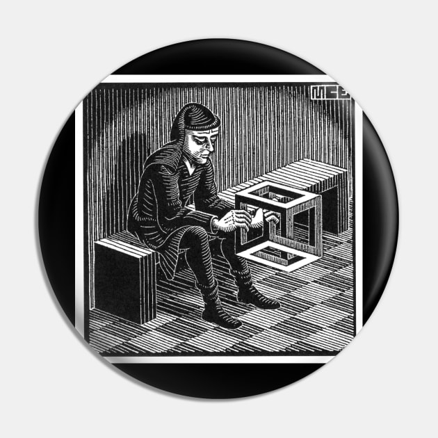 MC Escher Man with a cube Maurits Cornelis Escher Pin by Infinite Universe