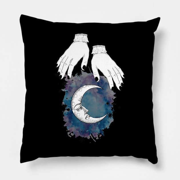 Moon and hand Boho T-shirt Pillow by Manlangit Digital Studio