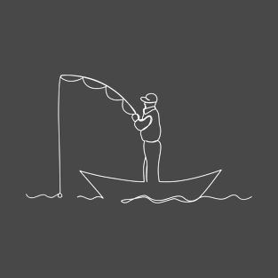 The man is fishing from the boat. T-Shirt