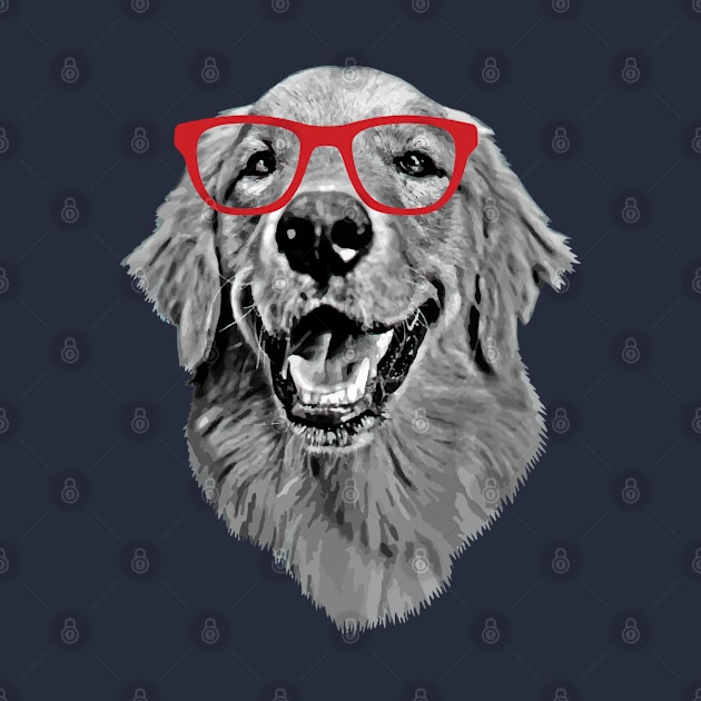 Golden Retriever Smiling Smart Nerd Red Glasses by deelirius8