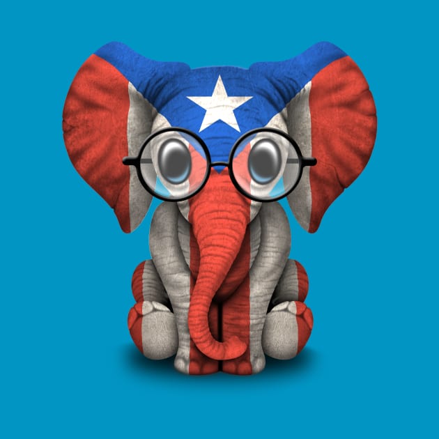 Baby Elephant with Glasses and Puerto Rican Flag by jeffbartels