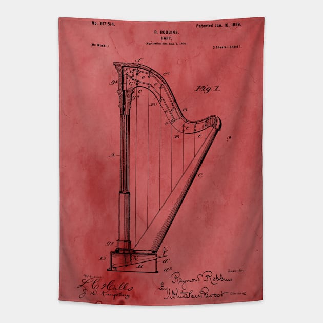 Vintage Rose Harp Patent Tapestry by JoolyA