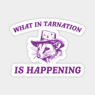 what in Tarnation is happening shirt, Funny Cowboy Possum Meme shirt, Retro Cartoon Magnet