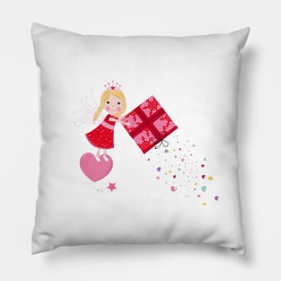 Cute fairy tale holding a gift box with hearts Pillow