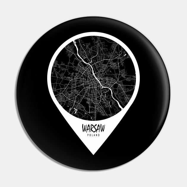 Warsaw, Poland City Map - Travel Pin Pin by deMAP Studio