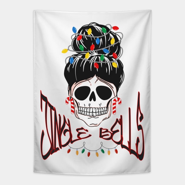 Skull Glow: Jingle Bells Edition Tapestry by Asterisk Design Store