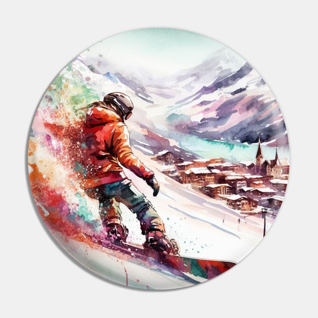 Artistic illustration of a snowboarder Pin by WelshDesigns