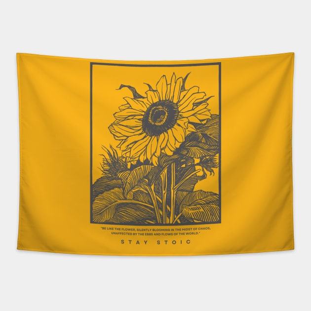 Grey Sunflower Stoic design Tapestry by Epictetus