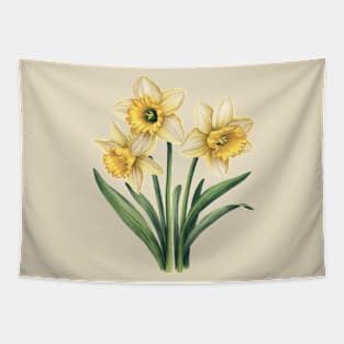 Vintage Daffodil Botanical Watercolor Tapestry