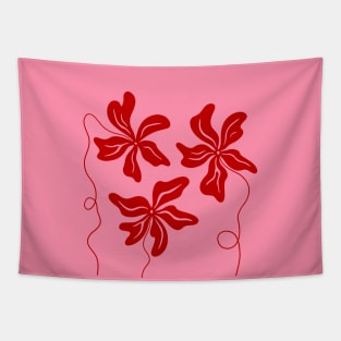 Funky Red on Pink Plants illustration. Abstract Matisse Style art Tapestry