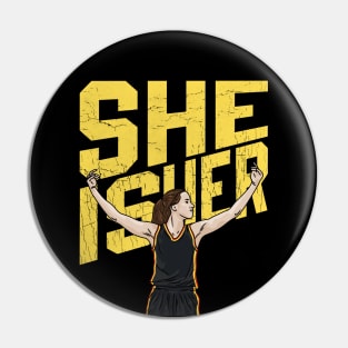 She Is Her - Caitlin Clark - Flat Cartoon Drawing Pin