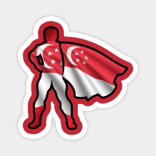 Singapore Hero Wearing Cape of Singaporean Flag and Peace in Singapore Magnet