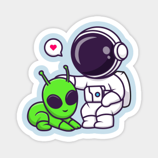 Cute Astronaut Feeding Alien Cartoon Magnet