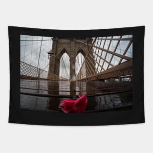 Rainy Day on the Brooklyn Bridge Brooklyn New York Tulip Petals Tapestry