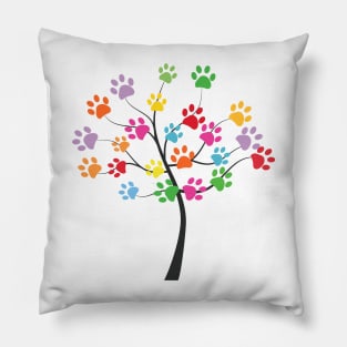 Tree with colorful paw prints Pillow