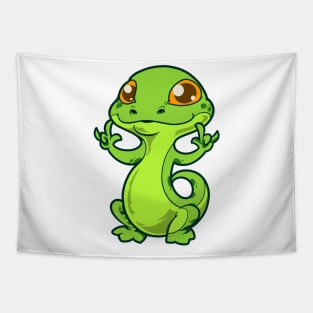 Cartoon gecko shows I love you - ASL hand gesture Tapestry