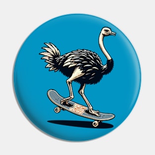 Ostrich bird riding a skateboard Pin