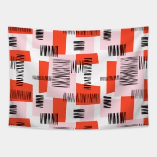 Modern Geometric Collage Red Pink Black White Tapestry