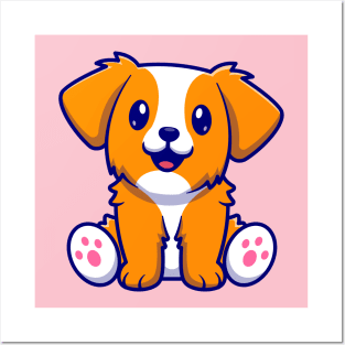 Cute Dog Sitting Cartoon - Cute Dog Sitting Cartoon - Posters and Art Prints