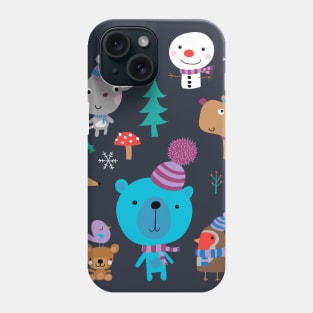 Cute Christmas Animals - Navy, white and mint on forest green - Christmas pattern by Cecca Designs Phone Case