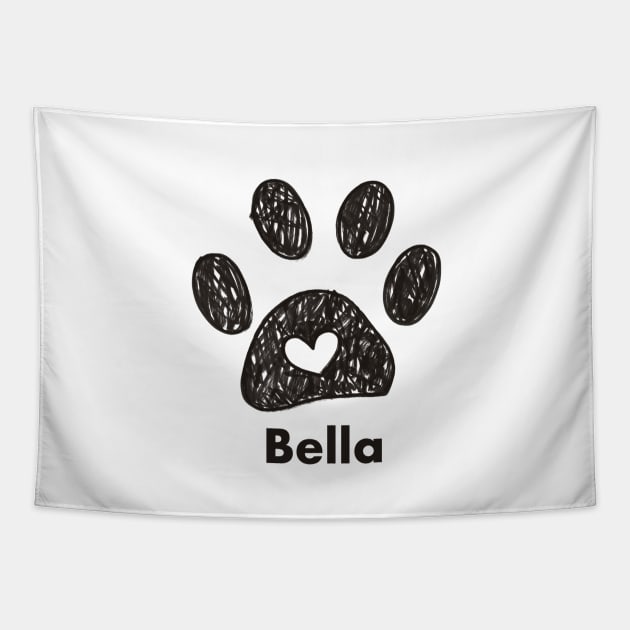 Bella name made of hand drawn paw prints Tapestry by GULSENGUNEL